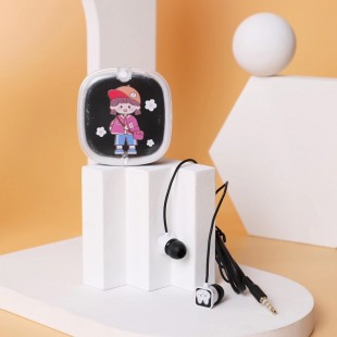 هندزفری طرح دختر کارتونی Cute girl XY-51 wired earphone with storage box