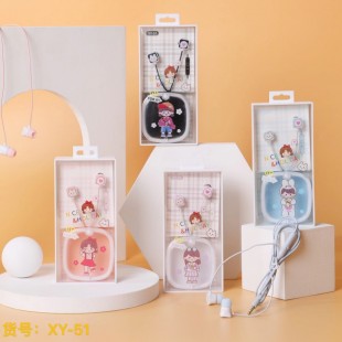 هندزفری طرح دختر کارتونی Cute girl XY-51 wired earphone with storage box