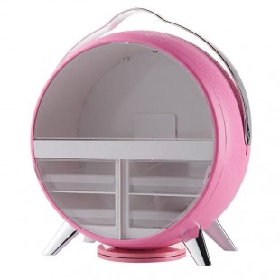 باکس حرفه‌ای لوازم آرایشی دایره‎‎‌ای Round shaped makeup organiser box with LED light and mirror