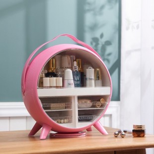 باکس حرفه‌ای لوازم آرایشی دایره‎‎‌ای Round shaped makeup organiser box with LED light and mirror