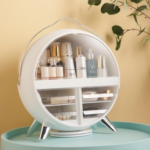 باکس حرفه‌ای لوازم آرایشی دایره‎‎‌ای Round shaped makeup organiser box with LED light and mirror