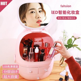 باکس حرفه‌ای لوازم آرایشی LED light makeup box with double mirror