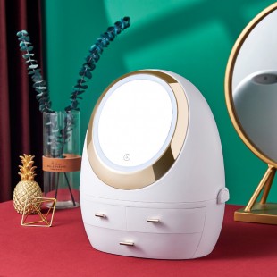 باکس حرفه‌ای لوازم آرایشی آینه‌دار Light luxury desktop cosmetic box with mirror and LED touch