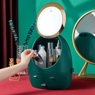 باکس حرفه‌ای لوازم آرایشی آینه‌دار Light luxury desktop cosmetic box with mirror and LED touch