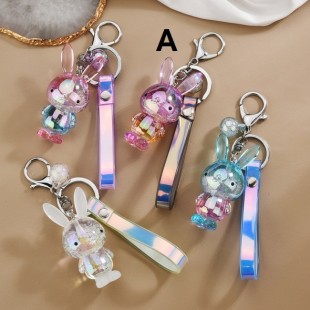 جاسوئیچی اکریلیک خرگوش با بند هولوگرامی Cute acrylic rabbit keychain