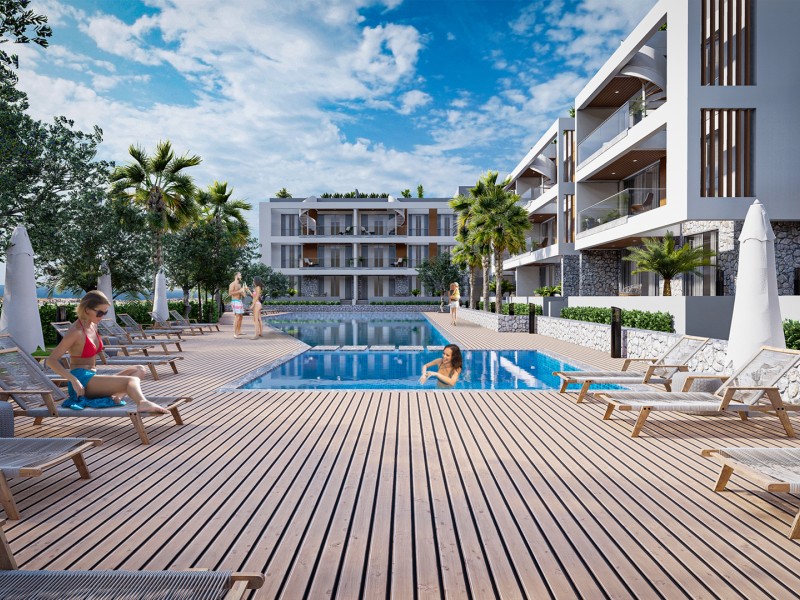 آپارتمان های دو خوابه در منطقه آلسانجاک با ویو کوه و دریا