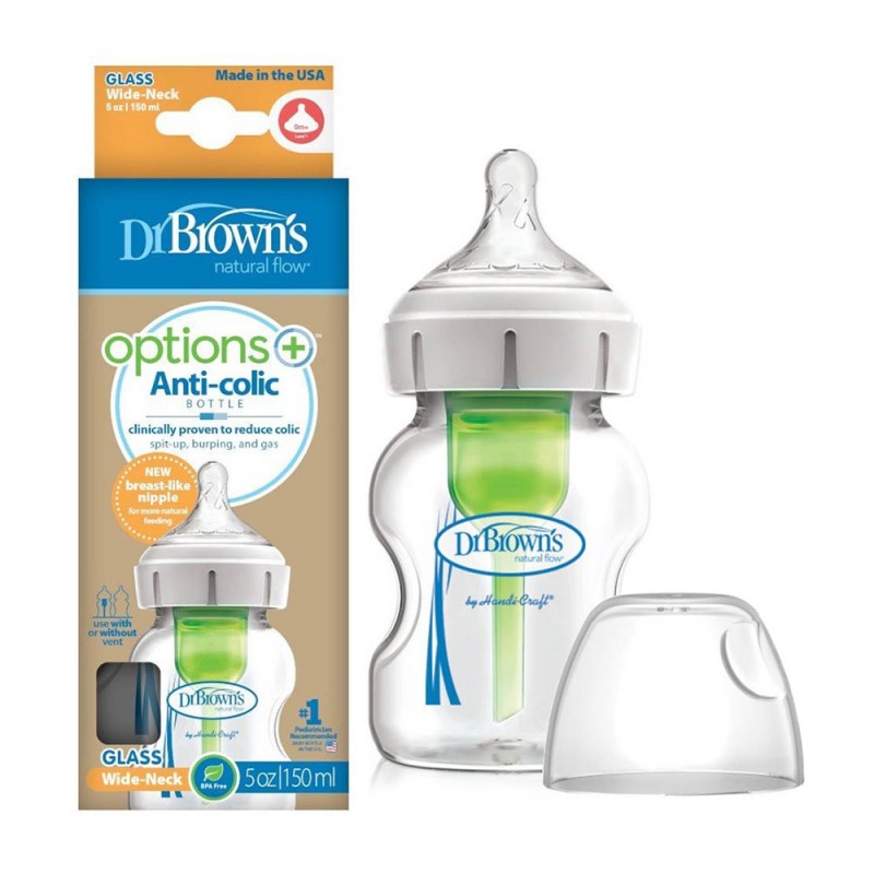 شیشه شیر پیرکس +0 ماه آپشن پلاس عریض دکتر براون Dr Brown’s ظرفیت 150 میلی لیتر