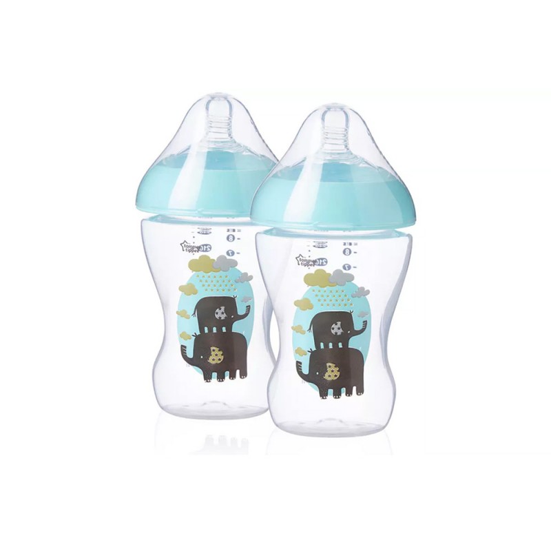 شیشه شیر طلقی +0 ماه تامی تیپی Tommee Tippe بسته دو عددی ظرفیت 260 میلی لیتر