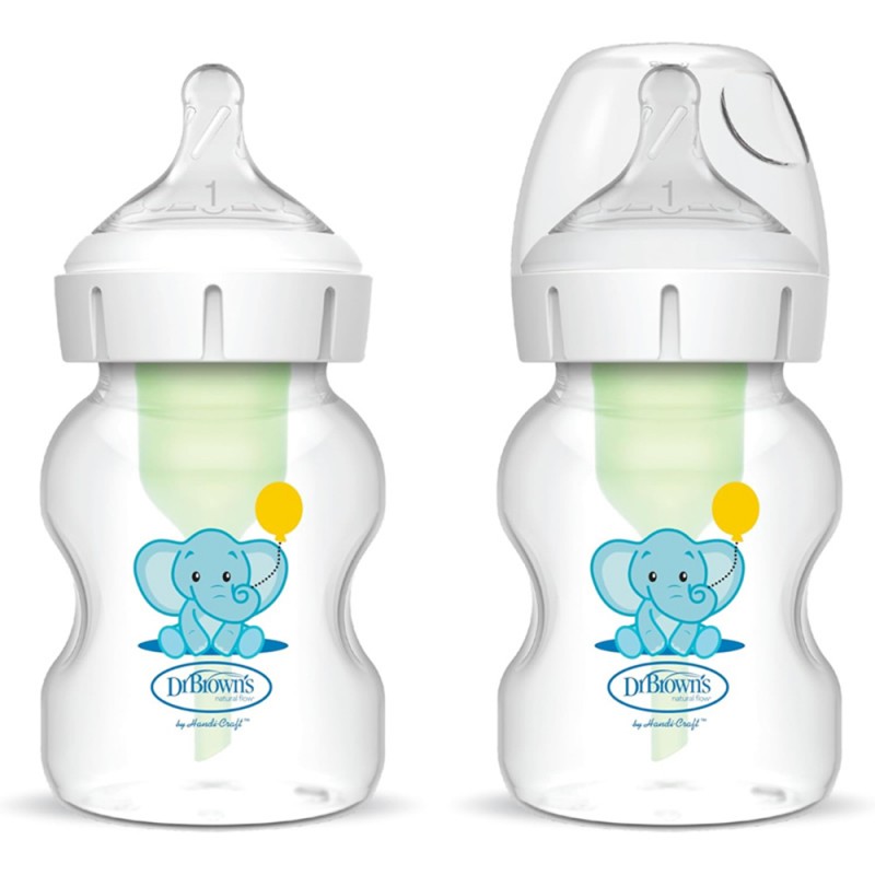 شیشه شیر طلقی +0 ماه  دکتر براون  DR BROWNS بسته دو عددی ظرفیت 150 میلی لیتر طرح فیل