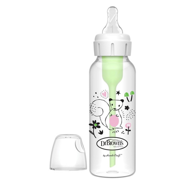 شیشه شیر طلقی +0 ماه دکتر براون Dr Browns ظرفیت 250 میلی لیتر طرح سنجاب