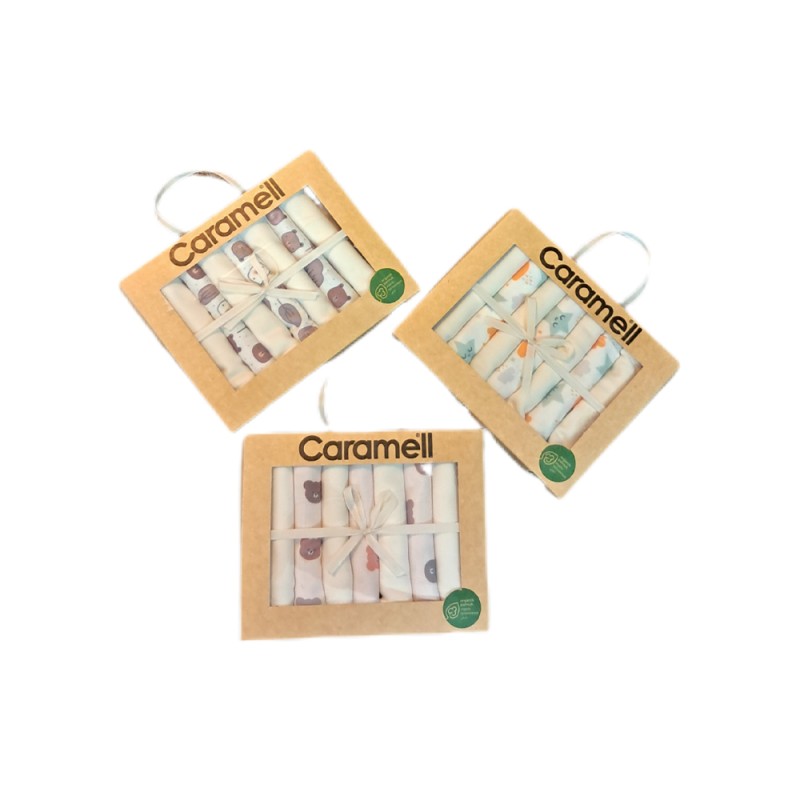 دستمال دست وصورت نوزاد کارامل caramell طرح دار مجموعه 7 عددی