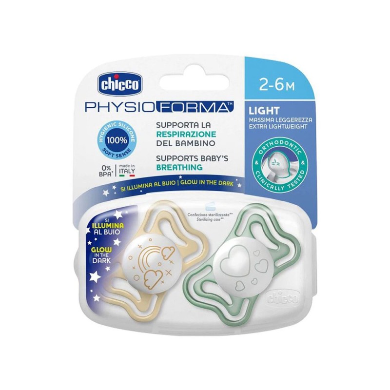 پستانک ارتودنسی شب تاب 6-2 ماه فیزو فورما مدل لایت چیکو  Chicco بسته 2 عددی