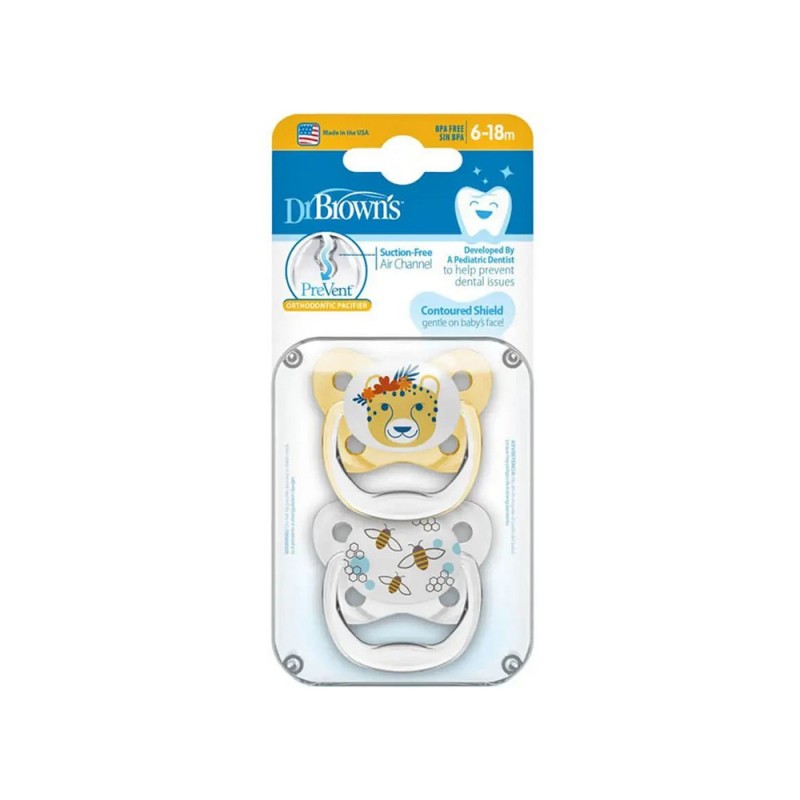 پستانک ارتودنسی  6 تا 18 ماه  دکتر براون Dr Brown’s طرح ببر و زنبور عسل بسته دو عددی