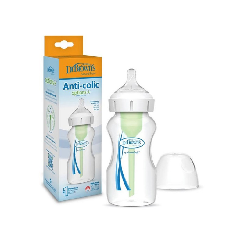 شیشه شیر طلقی 0+ ماه آپشن پلاس عریض دکتر براون Dr Browns ظرفیت 270 میلی لیتر