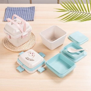 ظرف غذا بامبو دو طبقه کودک با قاشق Lunch Box