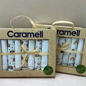 دستمال دست وصورت نوزاد کارامل caramell طرح دار مجموعه 7 عددی