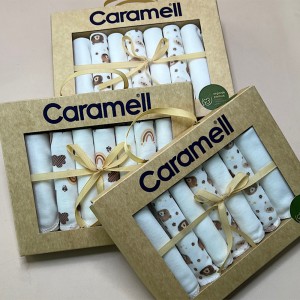 دستمال دست وصورت نوزاد کارامل caramell طرح دار مجموعه 7 عددی