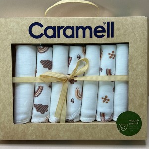دستمال دست وصورت نوزاد کارامل caramell طرح دار مجموعه 7 عددی