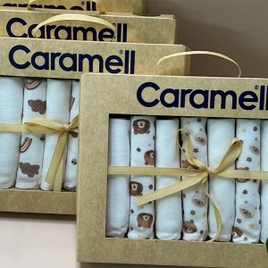 دستمال دست وصورت نوزاد کارامل caramell طرح دار مجموعه 7 عددی