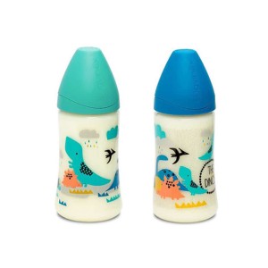 شیشه شیر طلقی+3 ماه  سواوینکس  suavinex ظرفیت 270 میلی لیتر طرح ژوراسیک