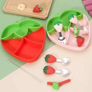 ست ظرف غذا سیلیکونی کودک طرح توت فرنگی