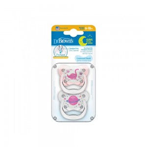 پستانک ارتودنسی شب تاب 6 تا 18 ماه  دکتر براون Dr Brown’s طرح دایناسور و ماه بسته دو عددی