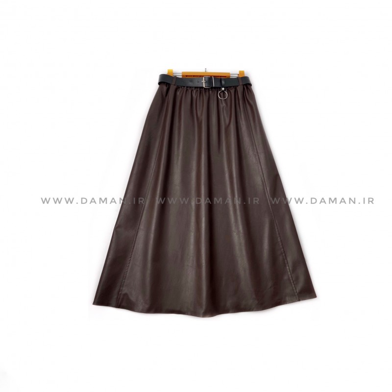 دامن  چرم  قهوه اي  قد 80  با کمربند