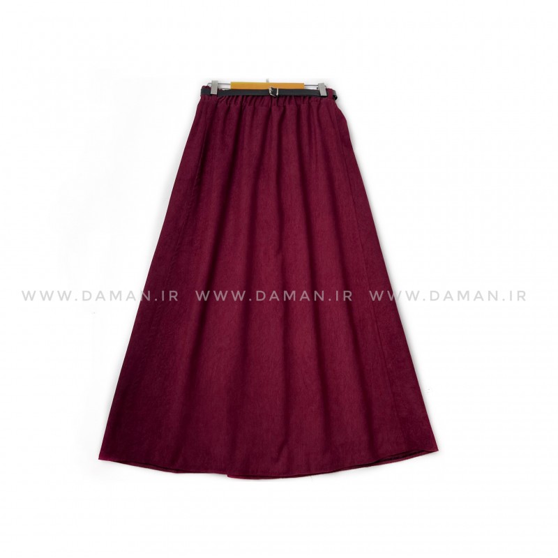 دامن مخمل کبریتی زرشکی   قد 90  با کمربند کد ( 111 )