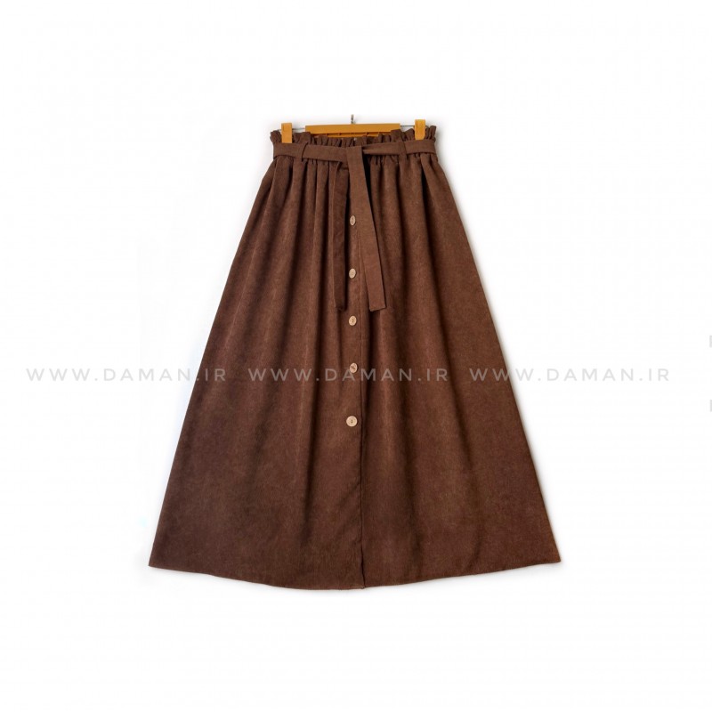 دامن مخمل کبریتی  قهوه ای قد 80  كد (99)