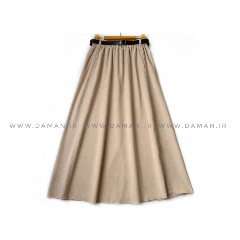 دامن مخمل کبریتی کرم   قد 90  با کمربند کد ( 111 )