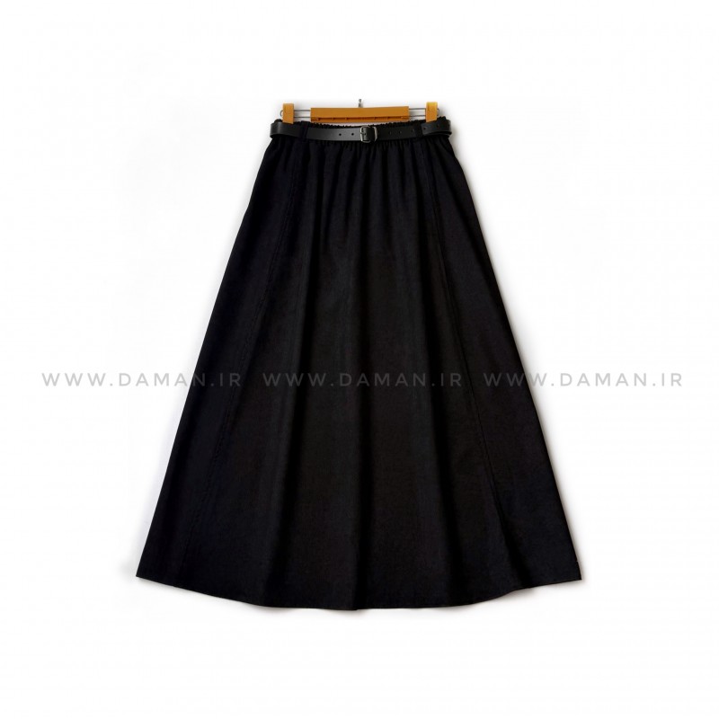 دامن مخمل کبریتی  مشکی  قد 90  با کمربند کد ( 111 )