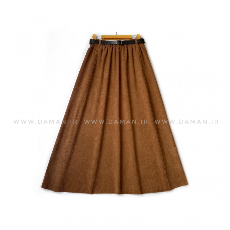 دامن مخمل کبریتی  قهوه ای  روشن قد 90  با کمربند کد ( 111 )