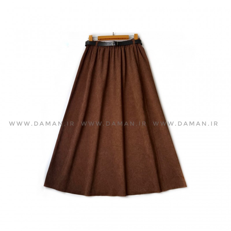 دامن مخمل کبریتی قهوه ای   قد 90  با کمربند کد ( 111 )