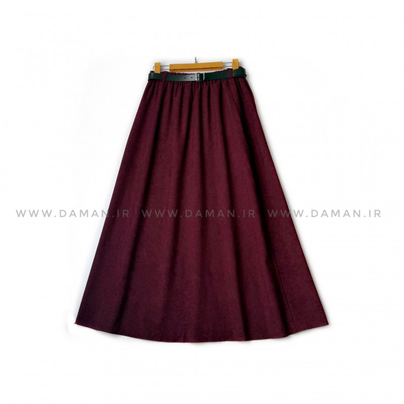 دامن مخمل کبریتی زرشکی   قد 90  با کمربند کد ( 111 )