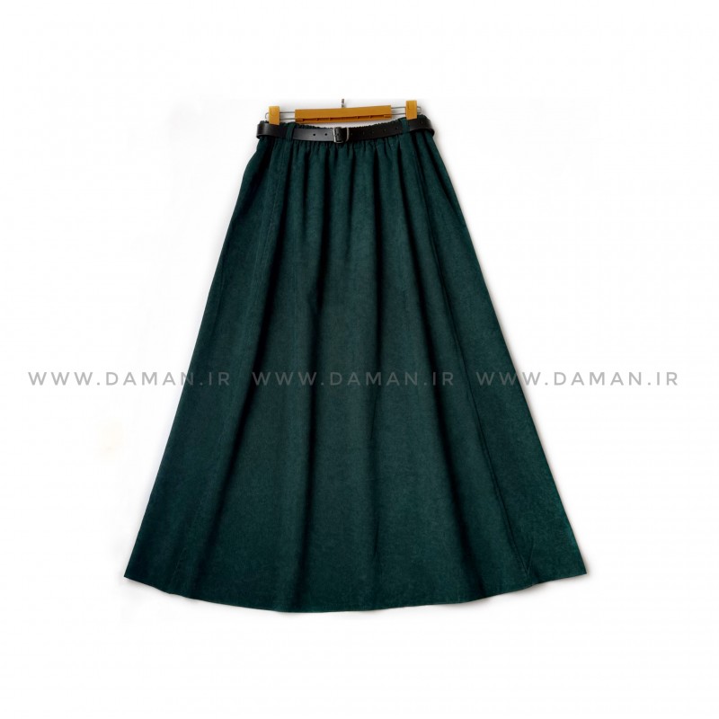 دامن مخمل کبریتی یشمی   قد 90  با کمربند کد ( 111 )