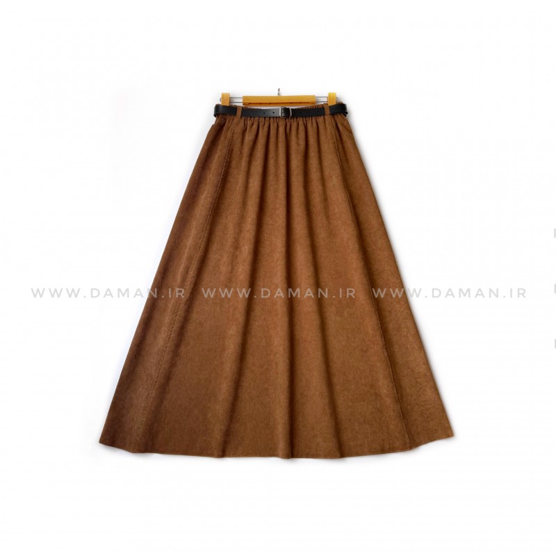 دامن مخمل کبریتی  قهوه ای  روشن قد 80  با کمربند کد ( 111 )