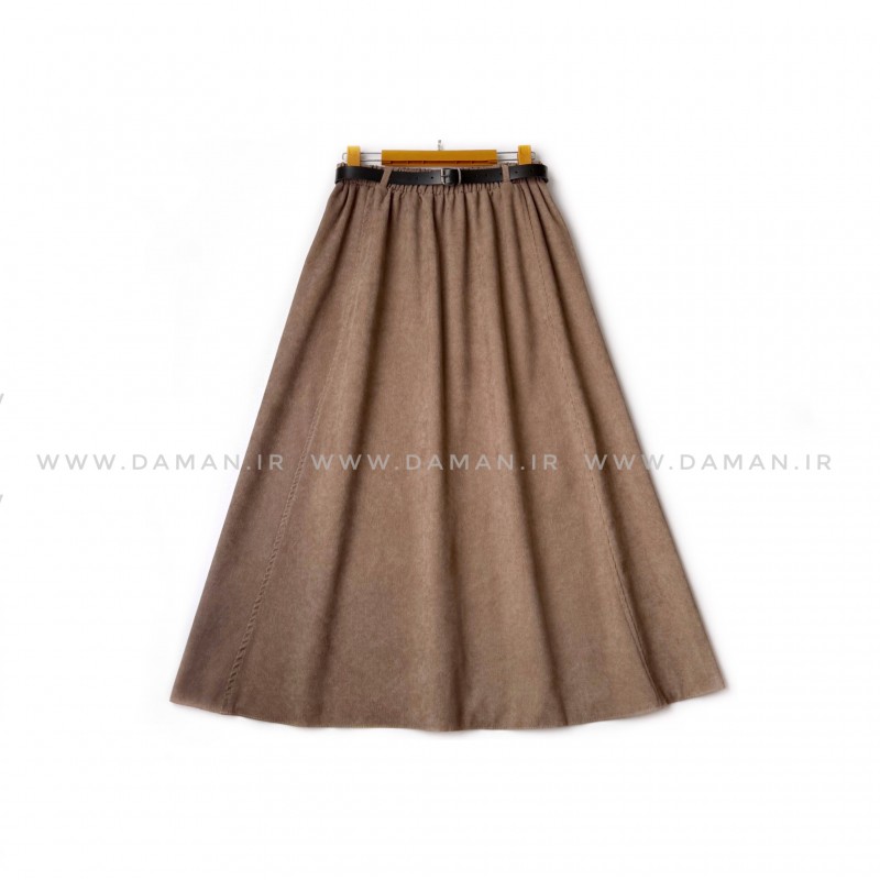 دامن مخمل کبریتی  کاکائویی  قد 80  با کمربند کد ( 111 )