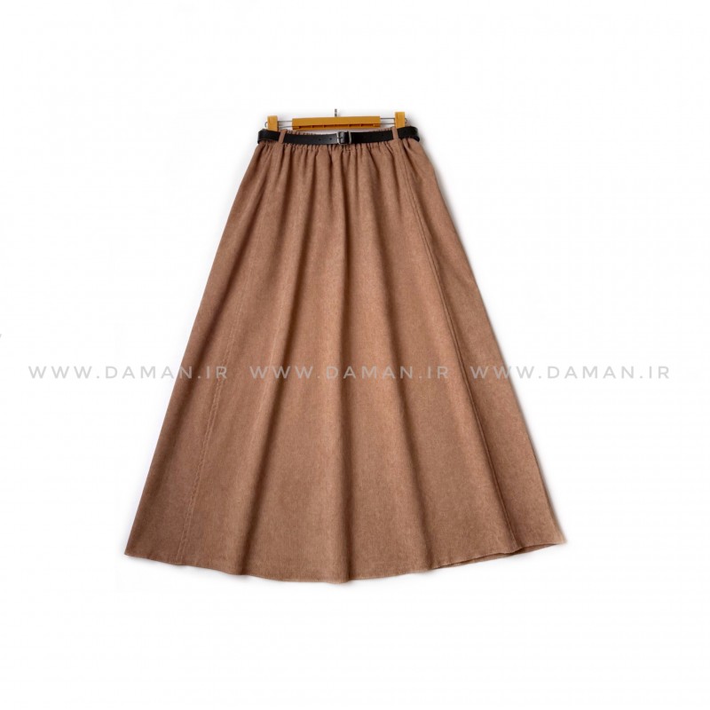 دامن مخمل کبریتی  نسکافه ای   قد 80  با کمربند کد ( 111 )