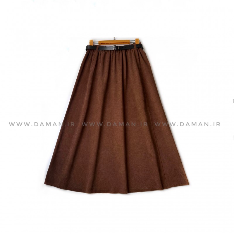 دامن مخمل کبریتی قهوه ای   قد 80  با کمربند کد ( 111 )