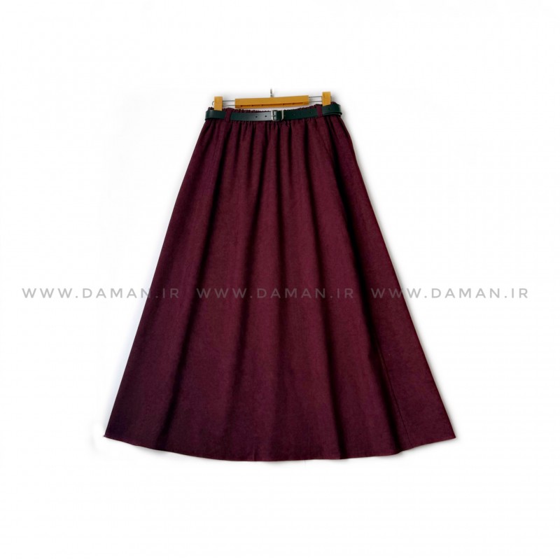 دامن مخمل کبریتی  زرشکی   قد 80  با کمربند کد ( 111 )