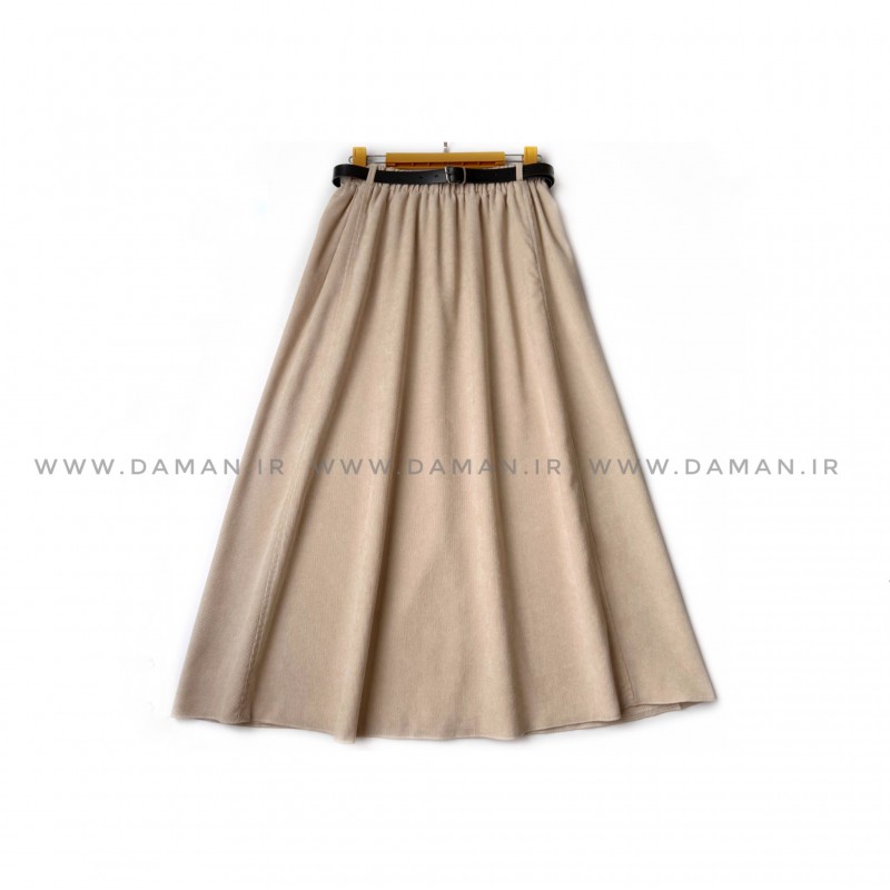 دامن مخمل کبریتی  کرم  قد 80  با کمربند کد ( 111 )