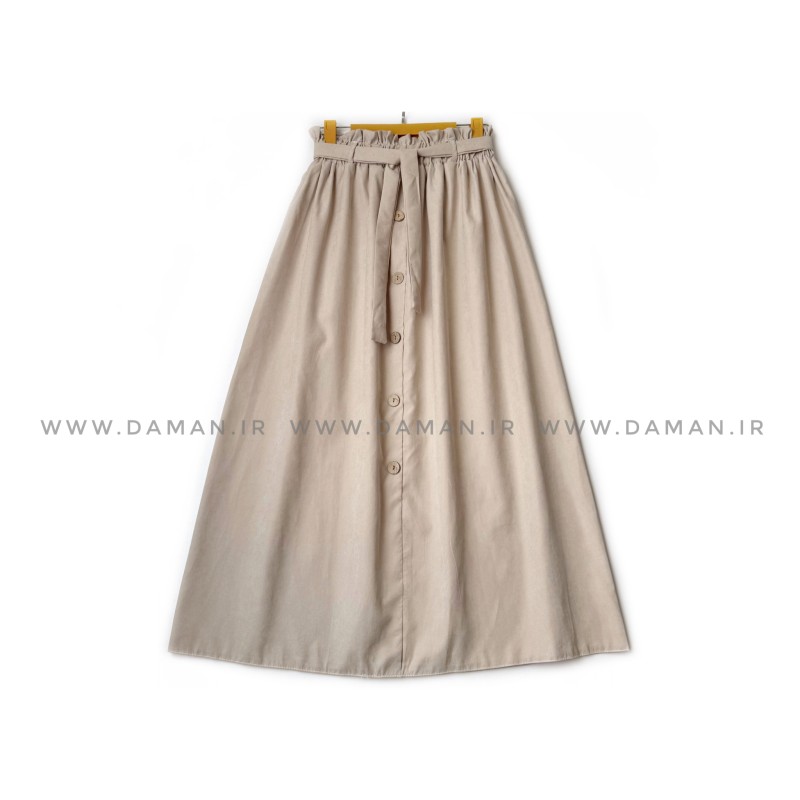 دامن دکمه دار  کرم  قد 90  با کمربند کد ( 44 )