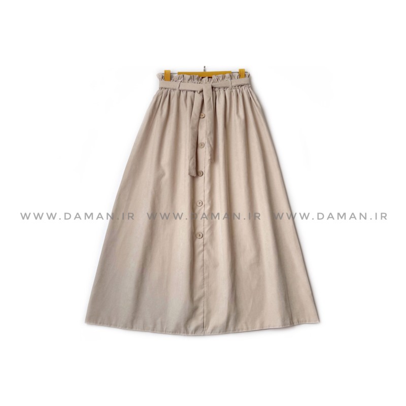 دامن دکمه دار  کرم  قد 80  با کمربند کد ( 44 )