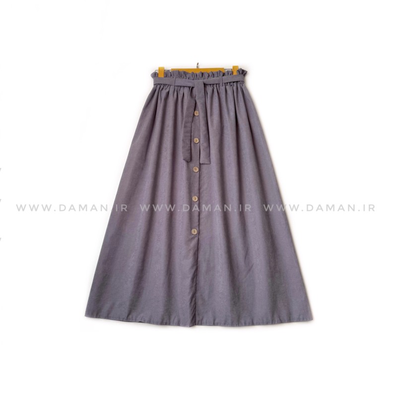 دامن دکمه دار  طوسی  قد 80  با کمربند کد ( 44 )