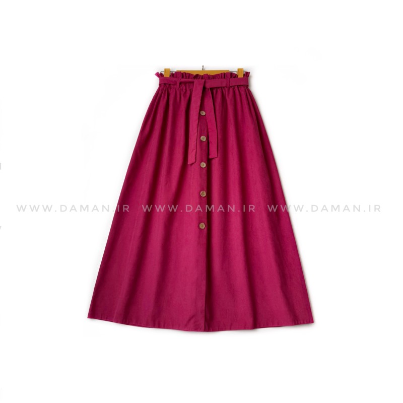 دامن دکمه دار  سرخابی قد 80  با کمربند کد ( 44 )