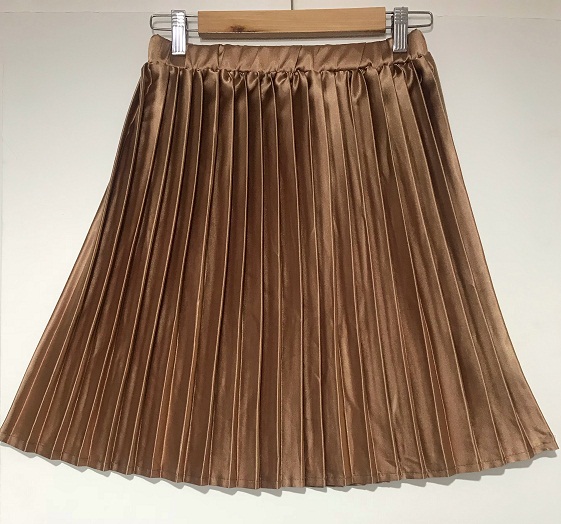 دامن پلیسه  ساتن طلایی قد 50