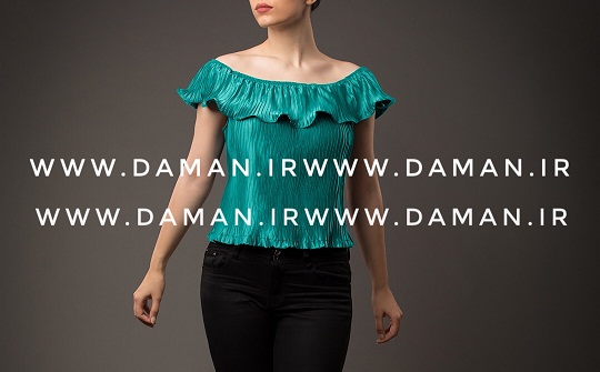 بلوز یقه قایقی فیروزه ای