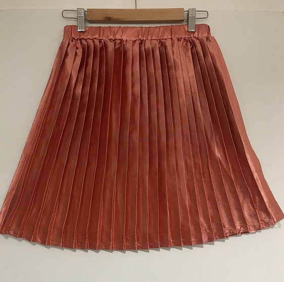 دامن پلیسه  ساتن  مرجانی قد 50