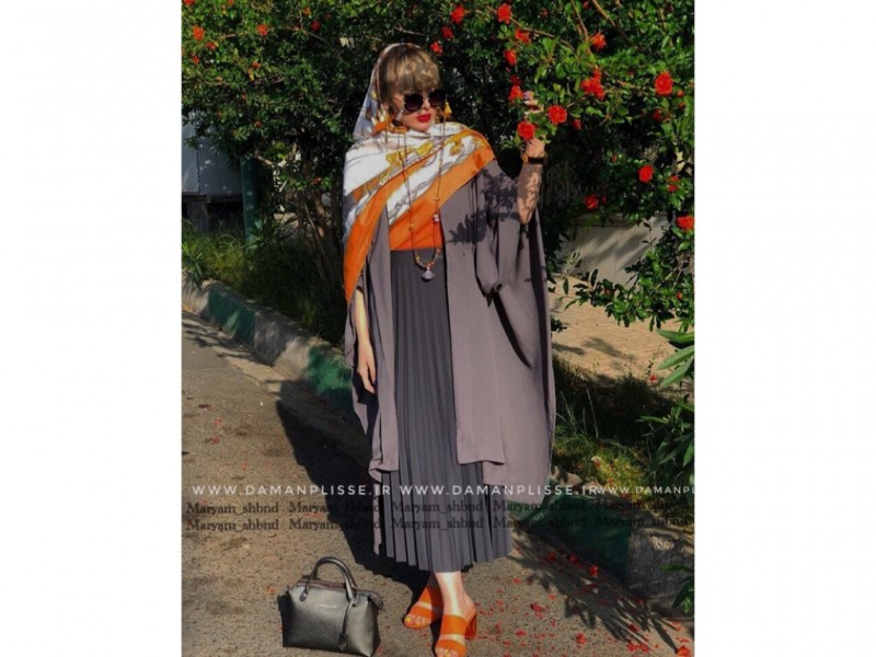 دامن پلیسه طوسی قد 90