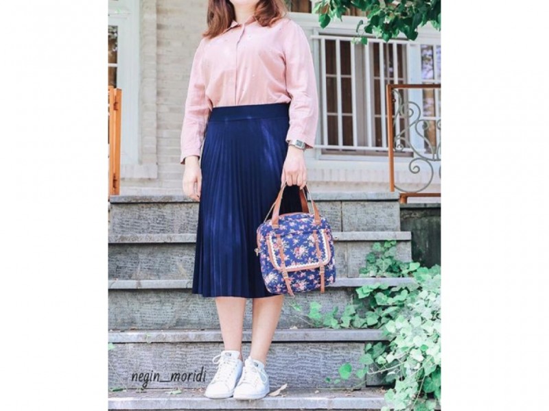 دامن پلیسه سرمه ای قد 75